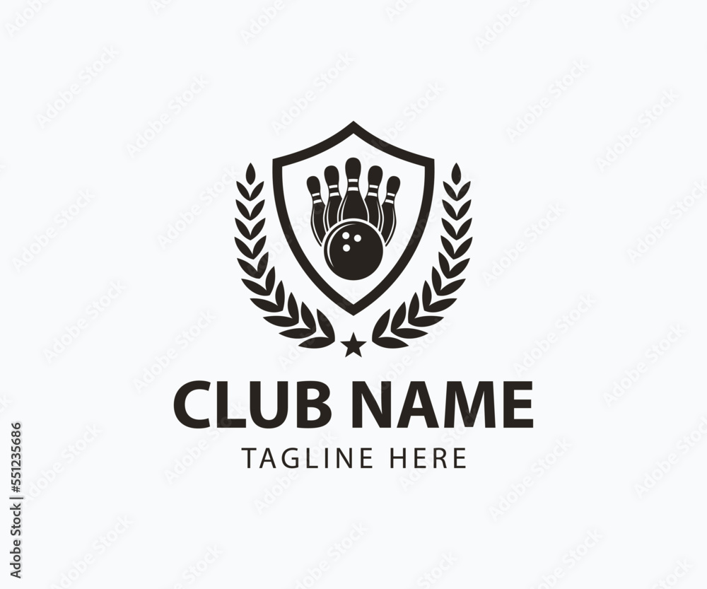 Bowling Emblems with Ball and Ninepins Logo Template