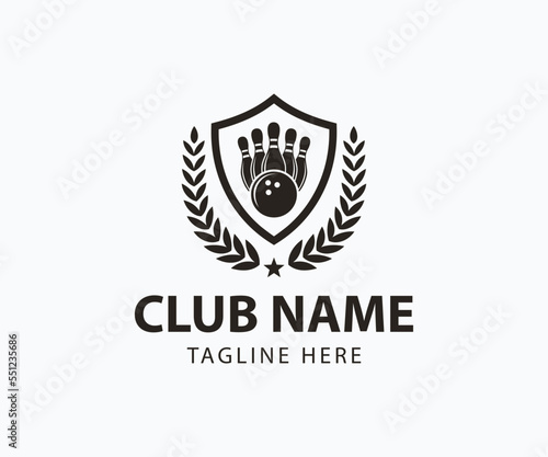 Bowling ball and Ninepins logo. Bowling ball and bowling pins logo design