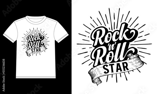 Rock and roll star Grunge hand drawn lettering with ribbon. Rock festival poster T-shirt Design template, Car Window Sticker, POD, cover, Isolated White Background Vector illustration
