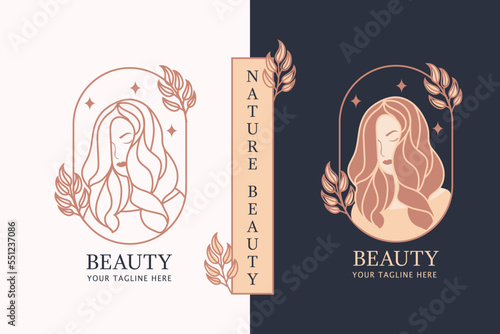 Beauty Woman  with long hair , nature Beauty Logo floral design  for beauty studio and brand cosmetic template
