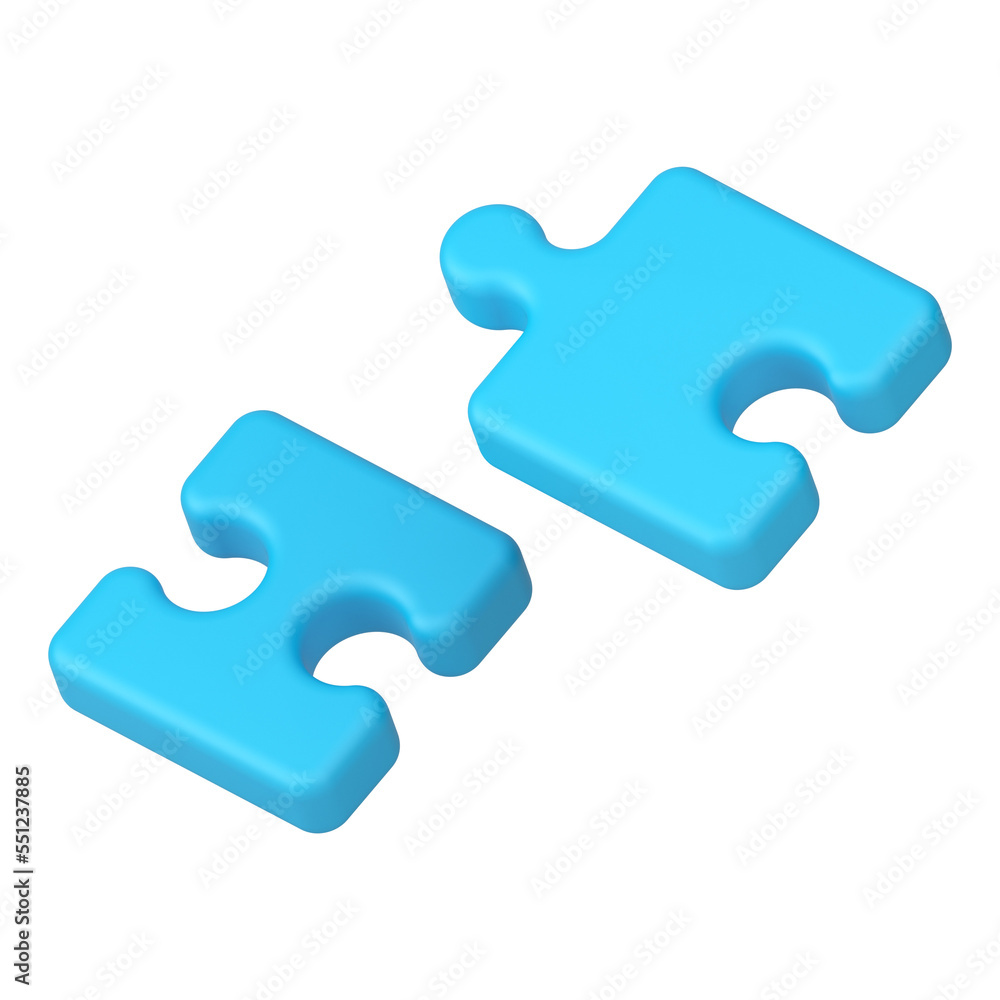 Two blue puzzle details match shape ready for connected challenge 3d icon Two blue puzzle details match shape ready for connected challenge 3d icon