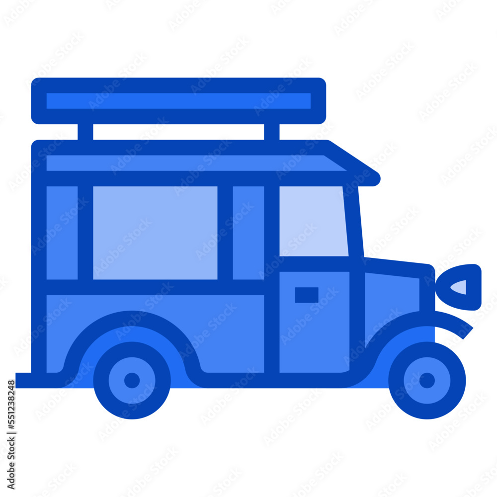 caravan food truck blue icon