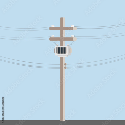 Power distribution on concrete pole with electrical wires vector illustration.Thailand Power pole