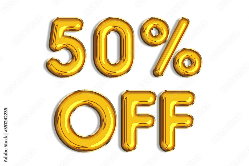 50% off discount promotion sale made of realistic 3d gold helium balloons. Illustration of golden percent symbol for selling poster, banner, ads, shopping concept. Numbers isolated on white background 50% off discount promotion sale made of realistic 3d gold helium balloons. Illustration of golden percent symbol for selling poster, banner, ads, shopping concept. Numbers isolated on white background