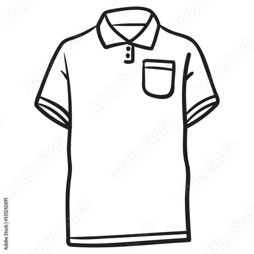 comic drawing of a polo shirt with a collar. monochrome, vector illustration.