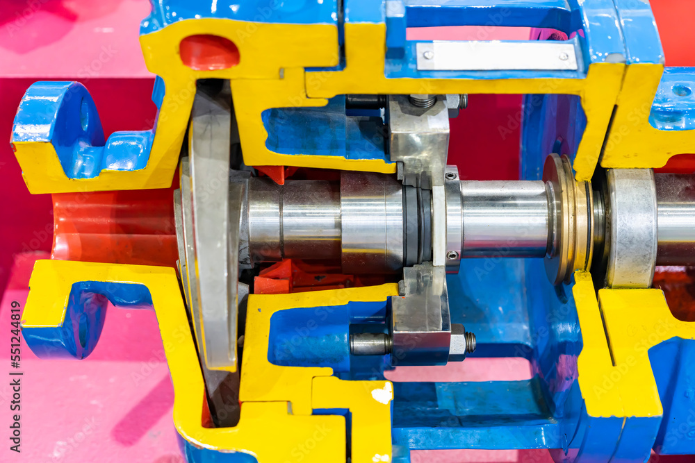 Close up cross section present detail component inside centrifugal pump