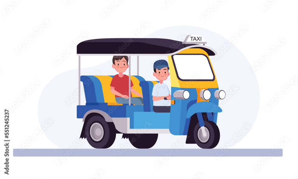 Fototapeta premium Driver and passenger of a three-wheeled tuk-tuk