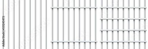 Realistic metal prison bars isolated on white background. Detailed jail cage, prison iron fence. Criminal background mockup. Creative vector illustration.