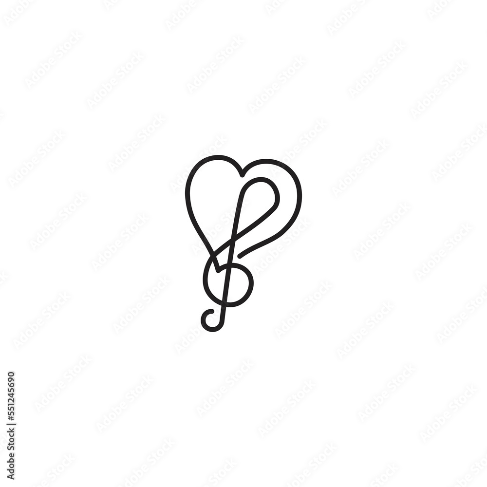 Music note love monoline. Vector hand drawn line icon template Music note love monoline. Vector hand drawn line icon template