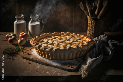 delicious freshly baked crostata pie in a rustic italian kitchen