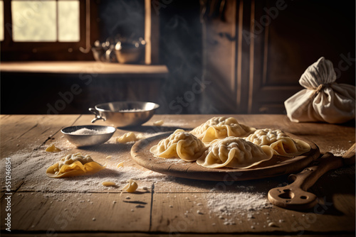 delicious homemade ravioli in a rustic traditional Italian kitchen