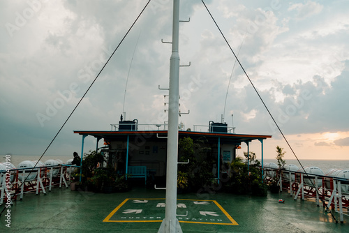 a roroship rooftop on the sea a big ships transport to island photo