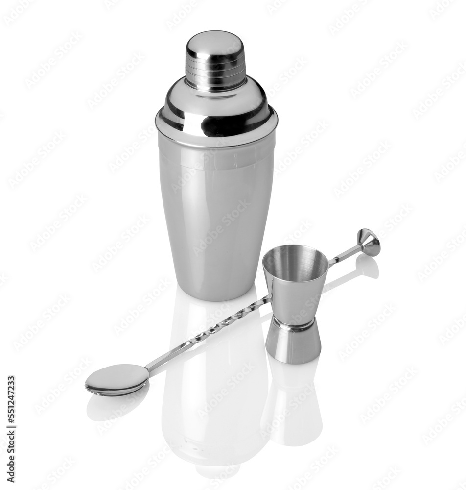 shaker with measuring cup and spoon for mixing cocktail ingredients, isolated on white
shaker with measuring cup and spoon for mixing cocktail ingredients, isolated on white