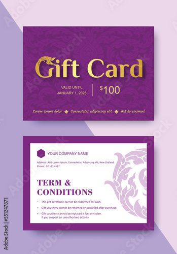 Gift voucher layout with Thai art pattern. Design for gift card, coupon and certificate. Vector illustration. © rexandpan