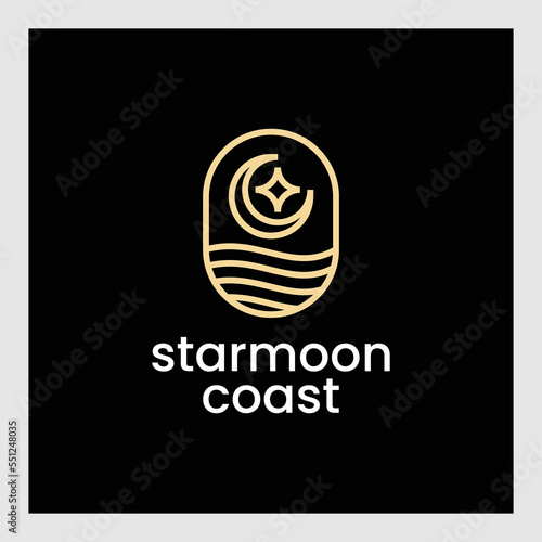 Moonlight shore. Vecor illustration for logo design, sticker or t-shirt print
