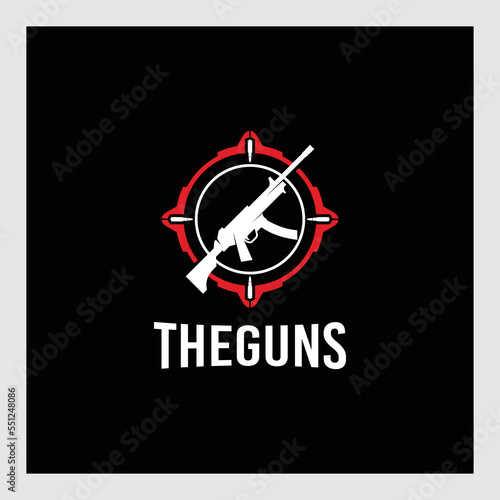 Hunting Club Vintage Logo Template Emblem. Cross Guns and Target Silhouette. Label or Badge for Advertising, Hunter Equipment and other Design. Retro Style Vector Illustration.