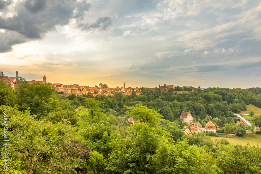 Beautiful morning view of the historic town of Rothenburg ob der Tauber, Franconia, Bavaria, Germany.