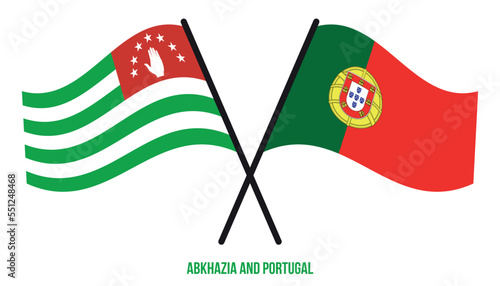 Abkhazia and Portugal Flags Crossed And Waving Flat Style. Official Proportion. Correct Colors.