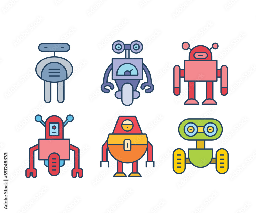 cartoon robot characters set illustration cartoon robot characters set illustration