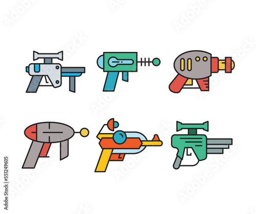 space blaster gun icons set vector illustration