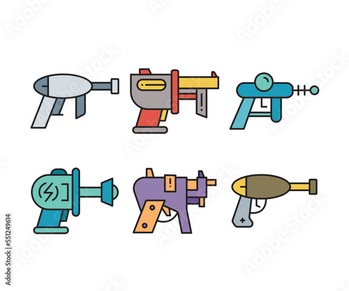space blaster gun icons set vector illustration
