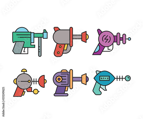 space blaster gun icons set vector illustration