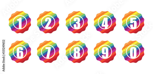Set of Colorful Numeric Badge Icon in Trendy Flat Style Isolated Illustration. 0-9 Numbers Set