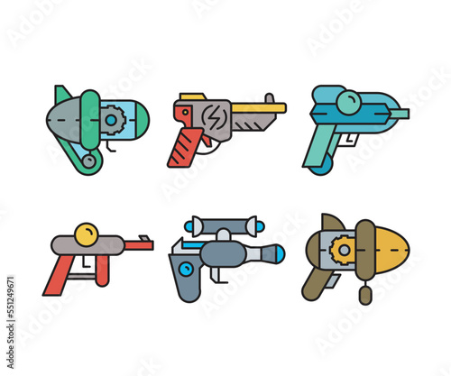 space blaster gun icons set vector illustration