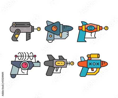space blaster gun icons set vector illustration