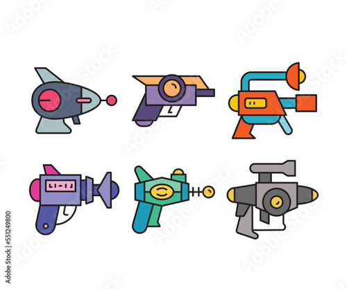 space blaster gun icons set vector illustration