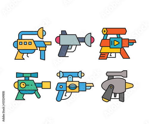 space blaster gun icons set vector illustration