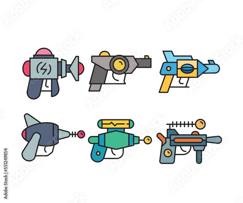space blaster gun icons set vector illustration