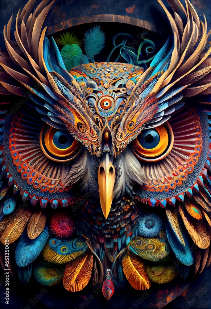 Naklejka premium Midjourney abstract render of an owl