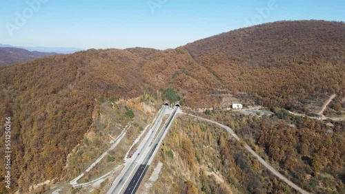 Aerial view of Bebresh Viaduct at Hemus (A2) motorway, Vitinya Pass, Sofia Region, Bulgaria
 photo