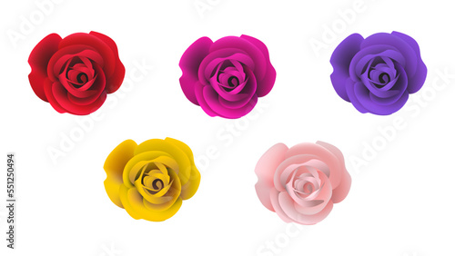realistic roses in multiple colors, realistic rose vector object illustration on white background. 