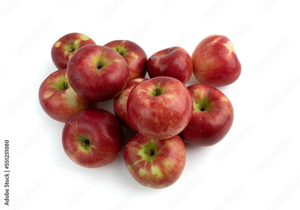 pile of fresh red apples isolated on white background, ripe organic fruits