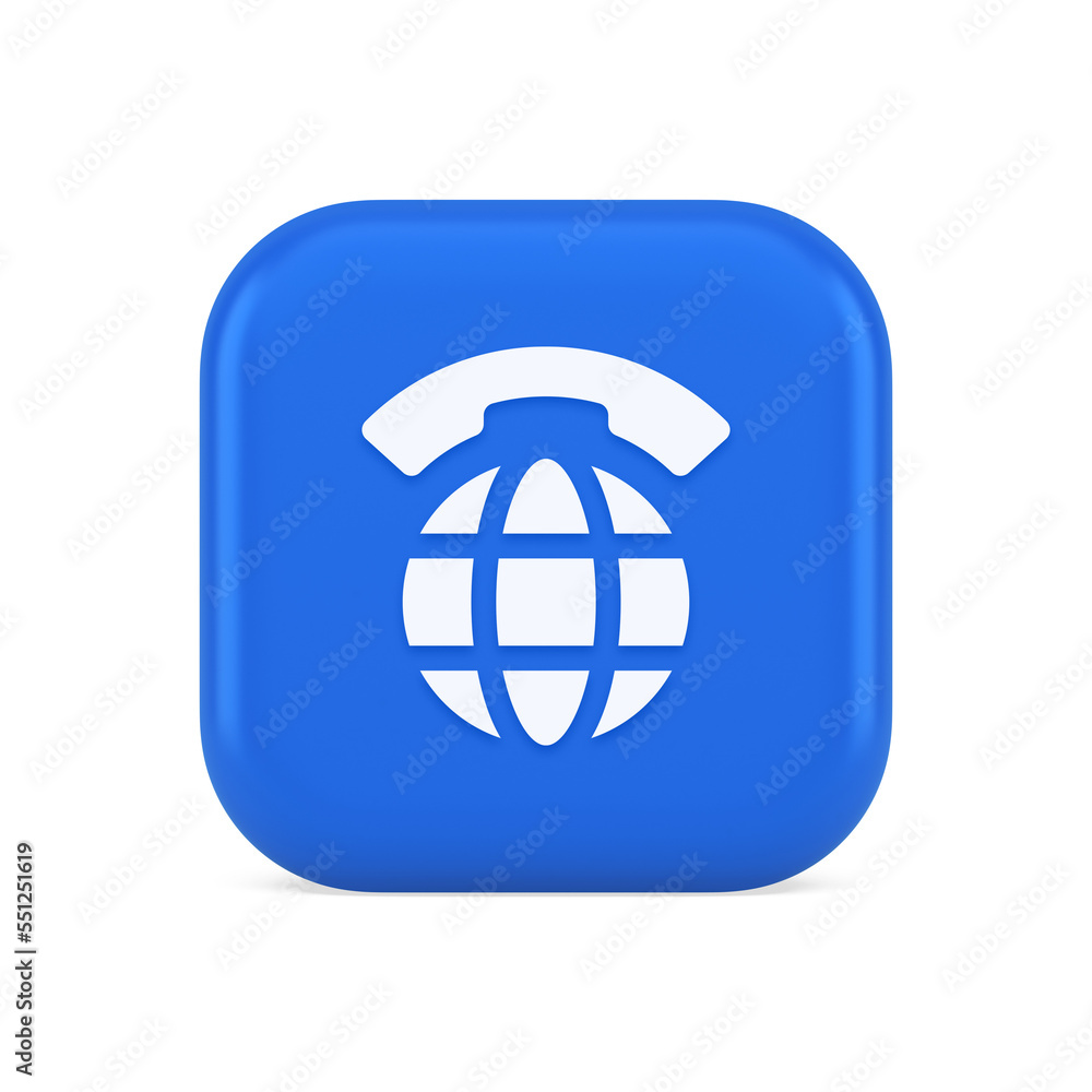 Global communication internet call connection button planet with handset 3d realistic icon Global communication internet call connection button planet with handset 3d realistic icon
