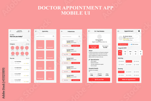 Medical healthcare and doctor appointment booking app UI kit for mobile app vector illustration.