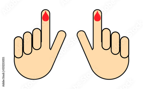 Set of Hand finger with drop blood icon, medical health test symbol, control measurement vector illustration