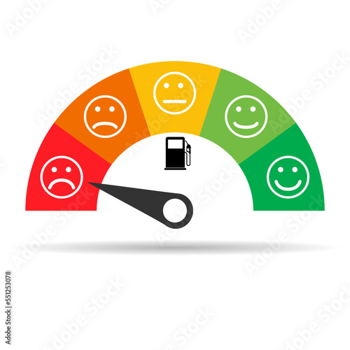 Fuel car indicator icon shadow, gauge petrol automobile meter symbol, control sign vector illustration