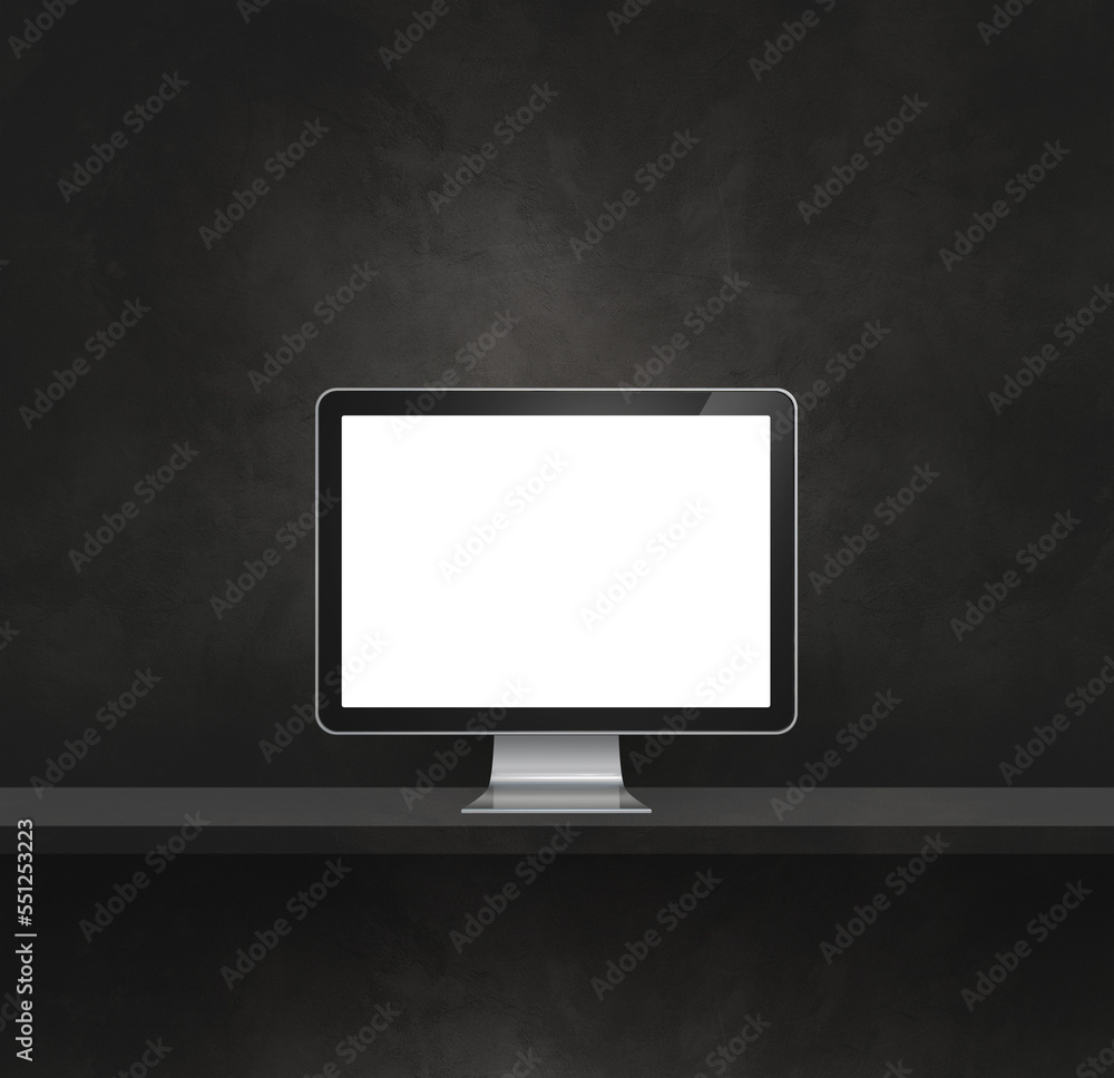 Computer pc on black shelf background Computer pc on black shelf background
