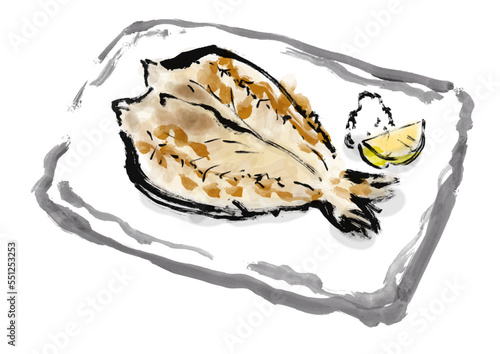 ほっけの手描き和風イラスト素材