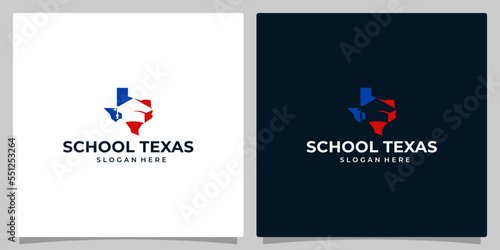 Texas state map logo design template with College, Graduate, Campus, Education graphic design illustration. icon, symbol, creative.