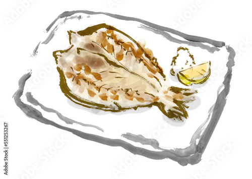 ほっけの手描き和風イラスト素材