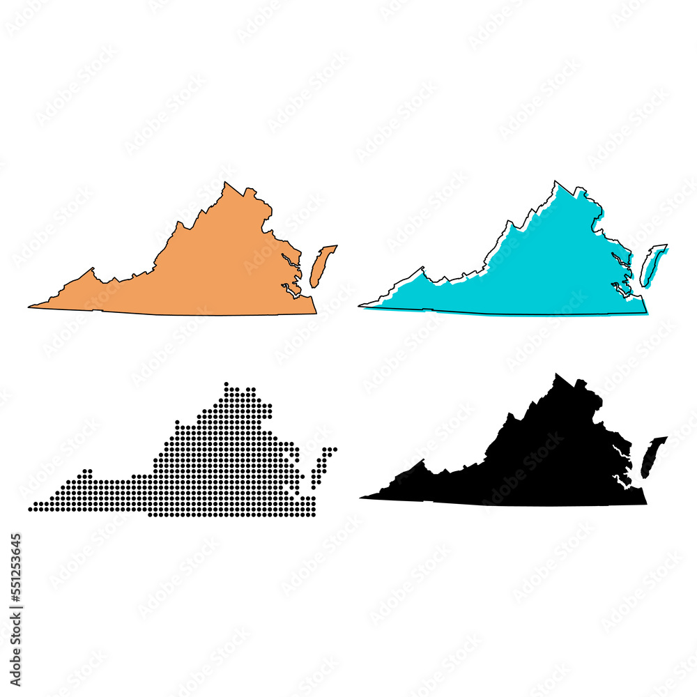 Set of Virginia map shape, united states of america. Flat concept icon vector illustration