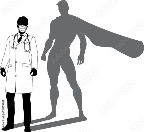 Superhero Doctor With Super Hero Shadow Silhouette