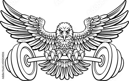 Bald Eagle Hawk Weight Lifting Mascot And Barbell