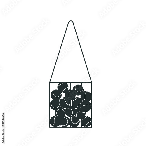 Flat vector illustration in childish style. Hand drawn tennis pick up hopper for balls