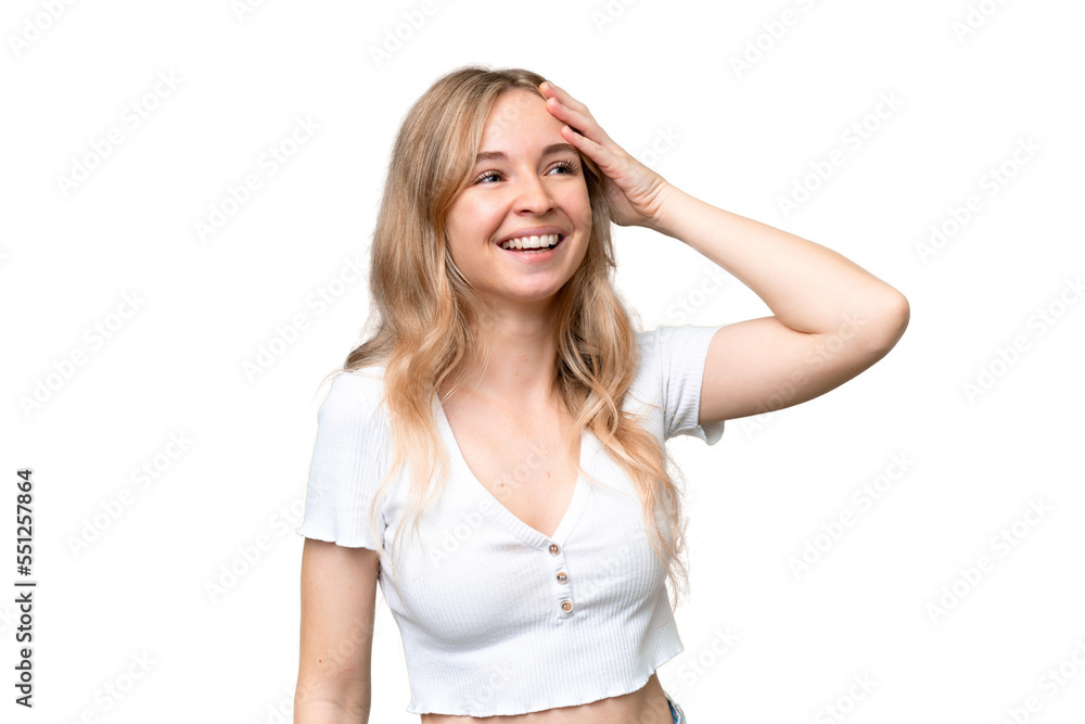 Young English woman over isolated background smiling a lot Young English woman over isolated background smiling a lot