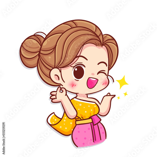 Girl in traditional costume Cartoon character logo vector illustration